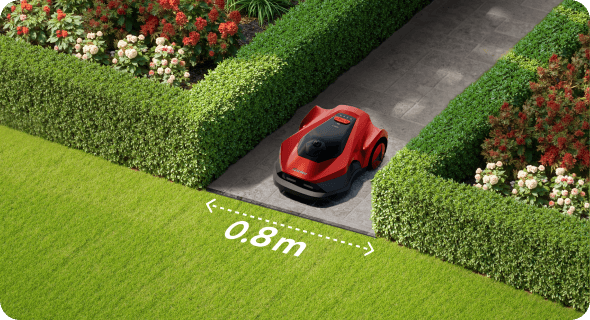 iGarden robotic mower effortlessly handling narrow channel