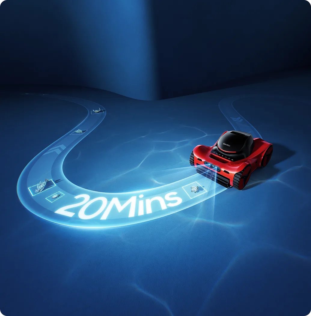 iGarden M1-AI robotic pool cleaner completing a smarter full-pool clean